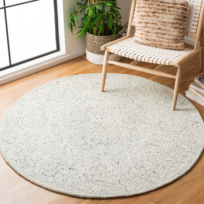 SAFAVIEH Handmade Micro-Loop Ildefonsa Wool Rug - 5' Round - Grey/Ivory