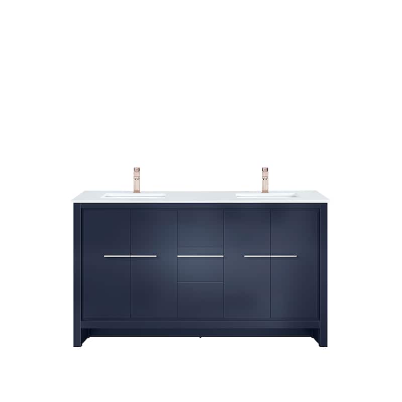 Lafarre Bath Vanity Cultured Marble Top, Sink and Rose Gold Faucet - 60 inch - Navy Blue