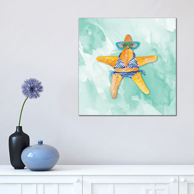 iCanvas "Blue Bikini Starfish on Watercolor" by Lanie Loreth Canvas Print - 18x18x1.5