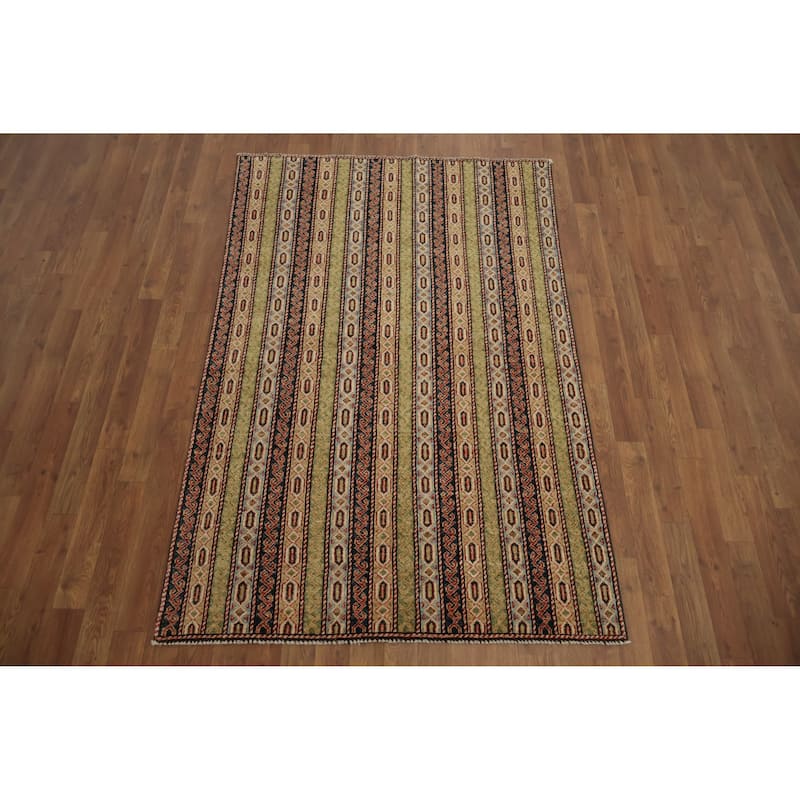 Hand Knotted Oriental 100% Wool Carpet Traditional Geometric Multi-Colored Kazak Area Rug - 5' 11'' X 3' 10''