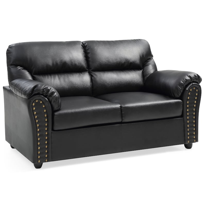 Olney W Flared Arm Faux Leather Straight Sofa in Black