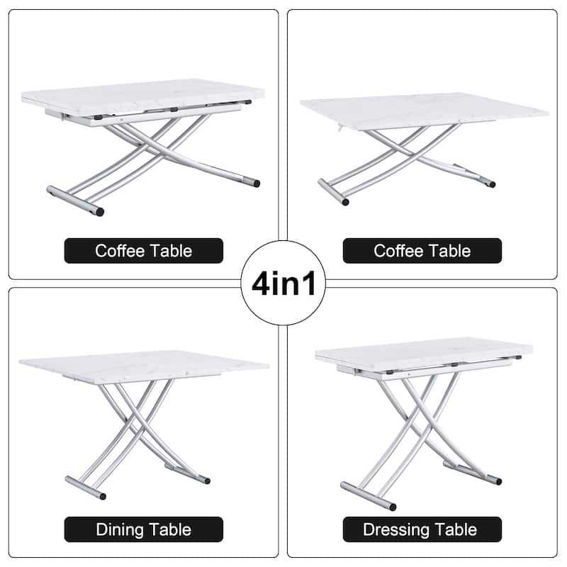 Modern minimalist multifunctional lift table with silver metal legs