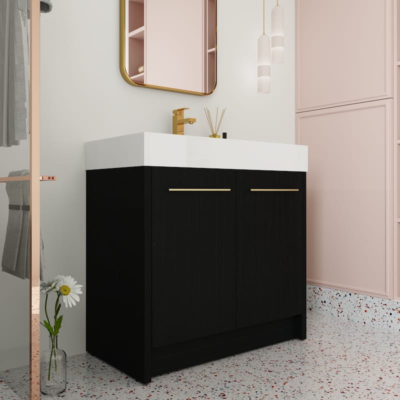 Bathroom Vanity With Sink In 24/30/36 Inch, Freestanding Bathroom Vanity With Soft Close Door and Adjustable Shelf - 36''W - Black Chestnut