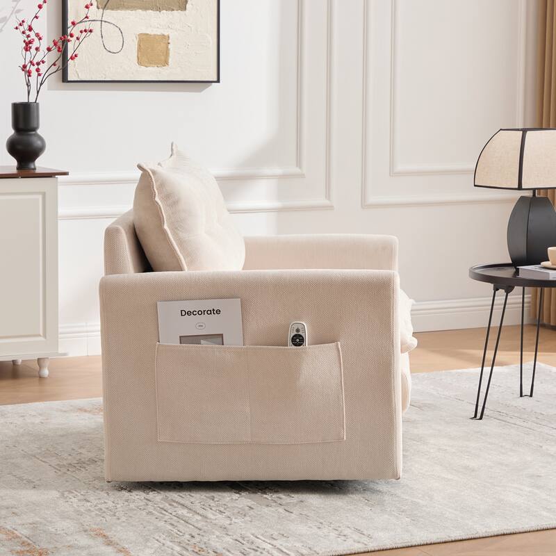 Swivel Barrel Chair - Mid Century Modern Chair, Thick Padded Arm Chair with Solid Metal Base, Comfortable Single Sofa Chair