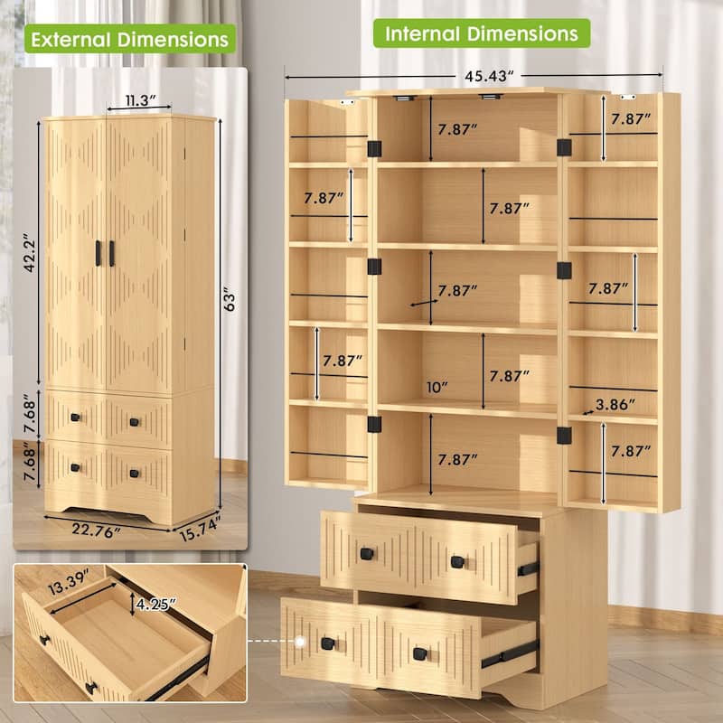 Gymojoy Farmhouse Pantry Cabinet with Drawer & Shelves, Kitchen Storage Cupboard for Dining Room, Living Room, Bathroom