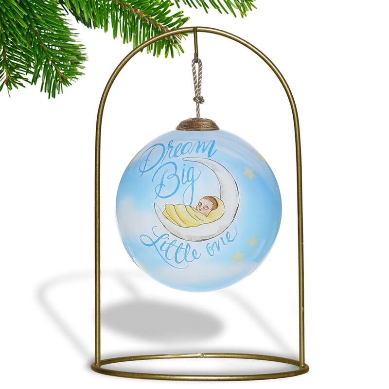 3" Blue White Little Boy Mouth Blown Glass Hanging Christmas Ornament