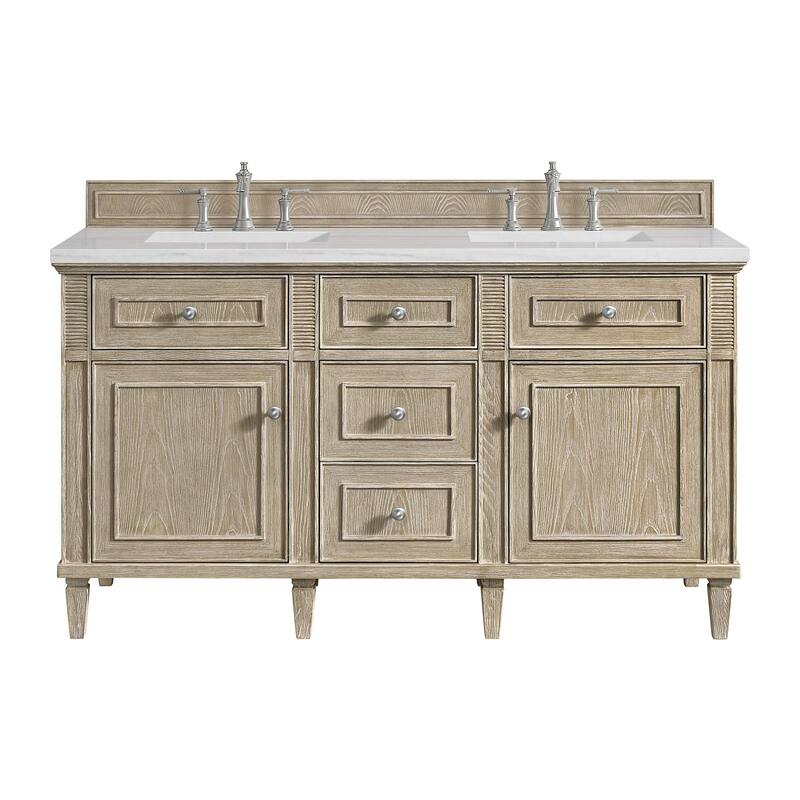 James Martin Vanities 424-V60D-3WZ Lorelai 60" Double Basin Wood - Whitewashed Oak - Oak Finish