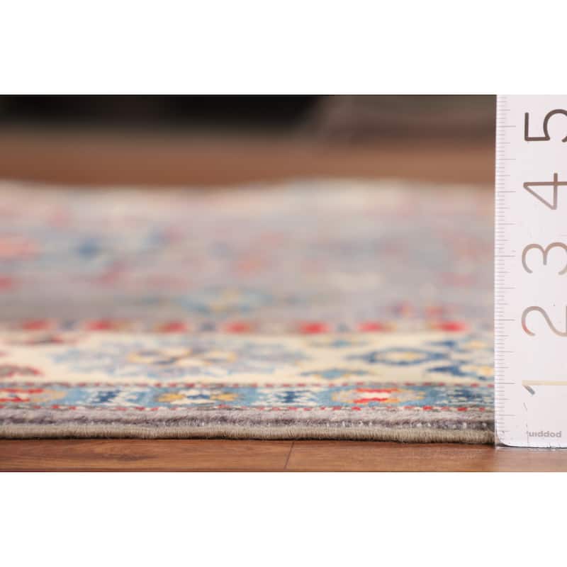 Gray Traditional / Geometric Kazak Rug Hand-Knotted Wool Carpet - 4'11" x 7'2"