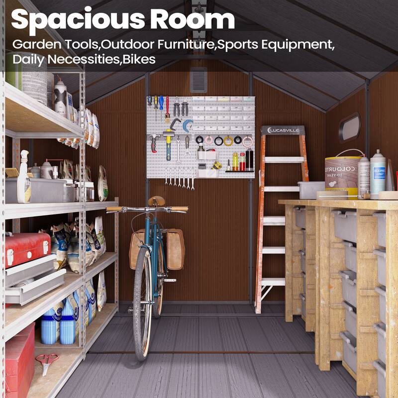 All-Weather Lockable Resin Outdoor Storage Shed with Window Floor for Patio Furniture and Tools