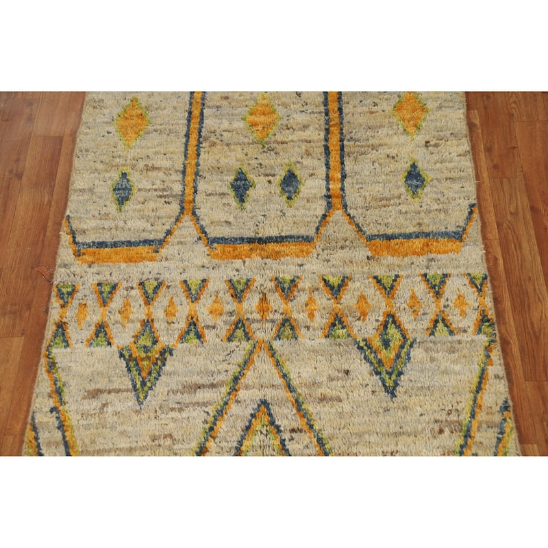 Geometric Tribal Moroccan Oriental Rug Handmade Bedroom Wool Carpet - 3'4" x 6'5"
