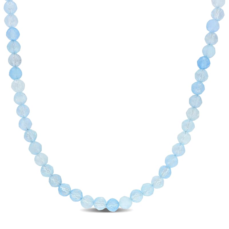 Miadora 16 1/2ct TGW Aquamarine Facetted Bead Necklace Sterling Silver-17+2 ext