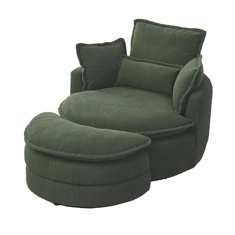 52" Upholstered Swivel Barrel Chair with Moon Storage Ottoman