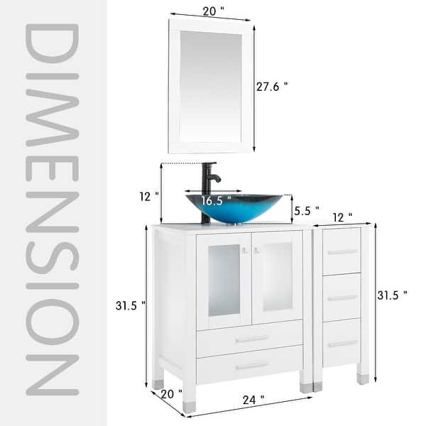 dimension image slide 9 of 18, 36" Bathroom Vanity with Sink Set Side Cabinet