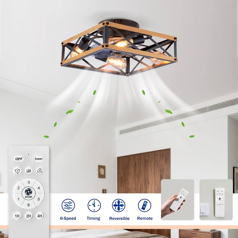 20Inch Farmhouse Ceiling Fans with Remote Control,6 Speed Reversible Flush Mount Low Profile Rustic Ceiling Fan - N/A