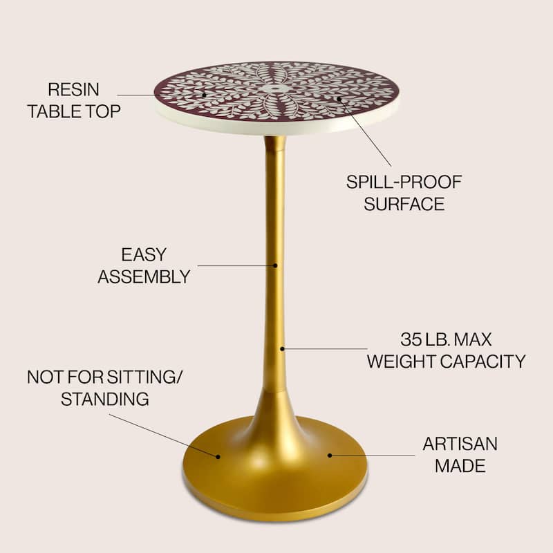 JONATHAN Y Miles 25" Modern Bohemian Metal/Resin Inlay Top End Table