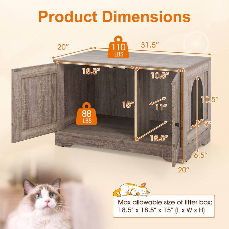 Costway Cat Litter Box Enclosure Furniture with Double Doors Divider - See Details