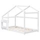 preview thumbnail 8 of 8, White Twin Size Wooden House Floor Bed with Shelf and Roof