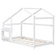 preview thumbnail 8 of 7, White Wood Floor Bed Twin Size House Bed Frame with Semi-enclosed Roof Frame and Storage Shelves - No Box Spring Needed