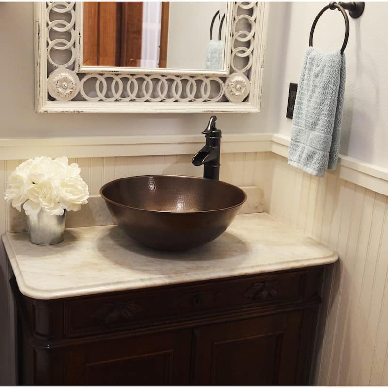 Hubble Copper 14" Round Vessel Bath Sink with Ashfield Vessel Faucet Kit