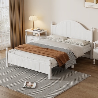 White Traditional Queen Solid Wood Bed Frame with Headboard and ...