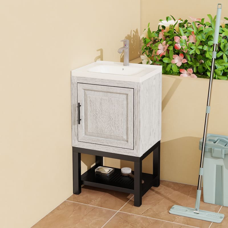 Roomfitters 20" Bathroom Vanity with Sink, Freestanding Cabinet with Ceramic Basin and Storage Shelf
