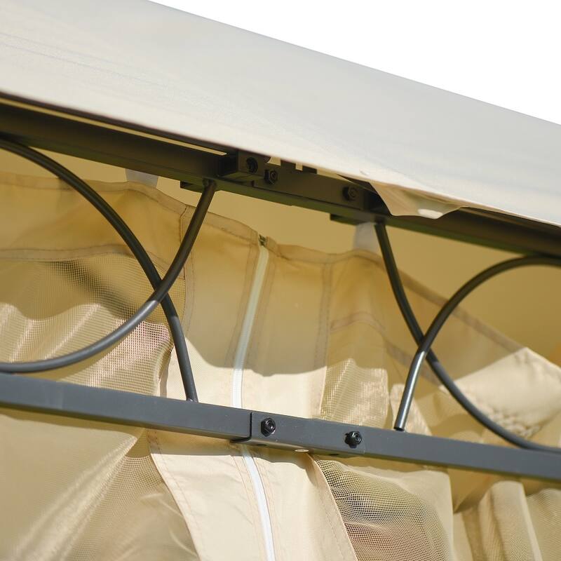 127"W x 127"D Square Quality Double Tiered Grill Canopy, Outdoor BBQ Gazebo Tent with UV Protection, Beige