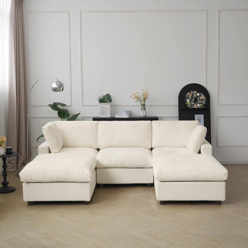 100 inches Cloud Sectional Sofa, Oversized Modular Sectional Couch, U Shaped Sofa with Chaise, Ottoman - Beige