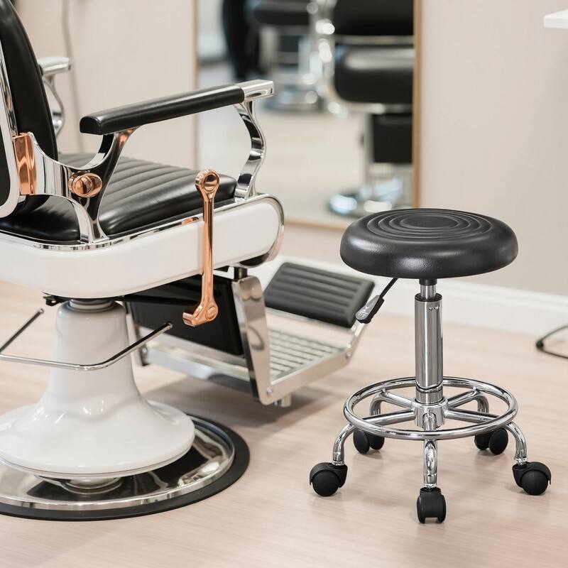 Javlergo PU Leather Salon Stool with Footrest 360° Swivel Adjustable Height Rolling Stool for Salon Medical & Home Use - Black