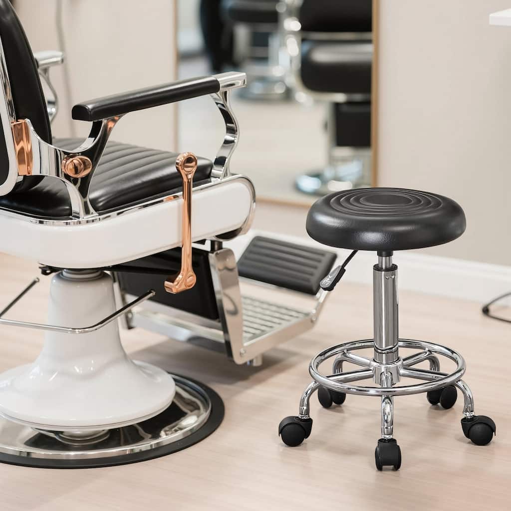 Javlergo PU Leather Salon Stool with Footrest 360° Swivel Adjustable Height Rolling Stool for Salon Medical & Home Use