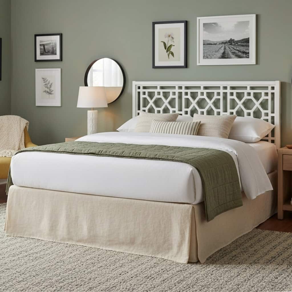 Classic White Chippendale Headboard - King Size, Adjustable Height, Fits Standard Metal Frames