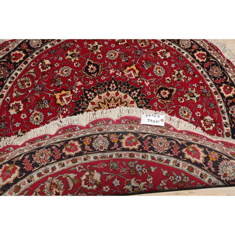 4'11''x4'11'' Round Hand Knotted Wool Burgundy Round 300 KPSI Area Rug - 4' 11'' x 4' 11''-Round