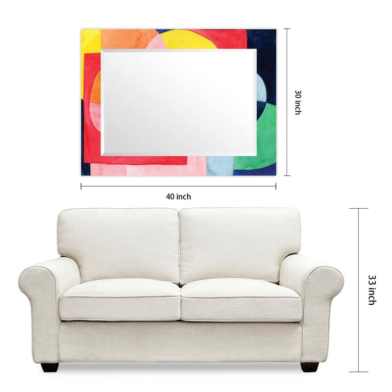 Launder Rectangular Beveled Mirror on Free Floating Printed Tempered Art Glass - Clear - 40" x 30"