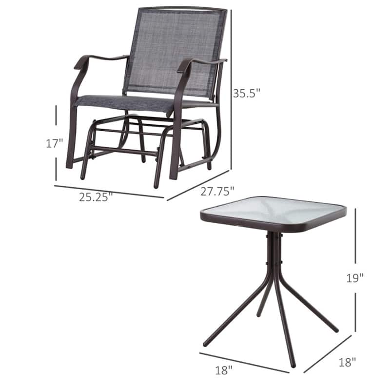 3-Piece Brown Modern Patio Set with Breathable Fabric Chairs and Round Table for Outdoor Use - 24.5" L x 24.5" W x 38" H