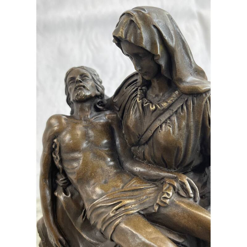 La Pieta By Michelangelo Bronze Sculpture Statue Miniature Replica On Marble Base