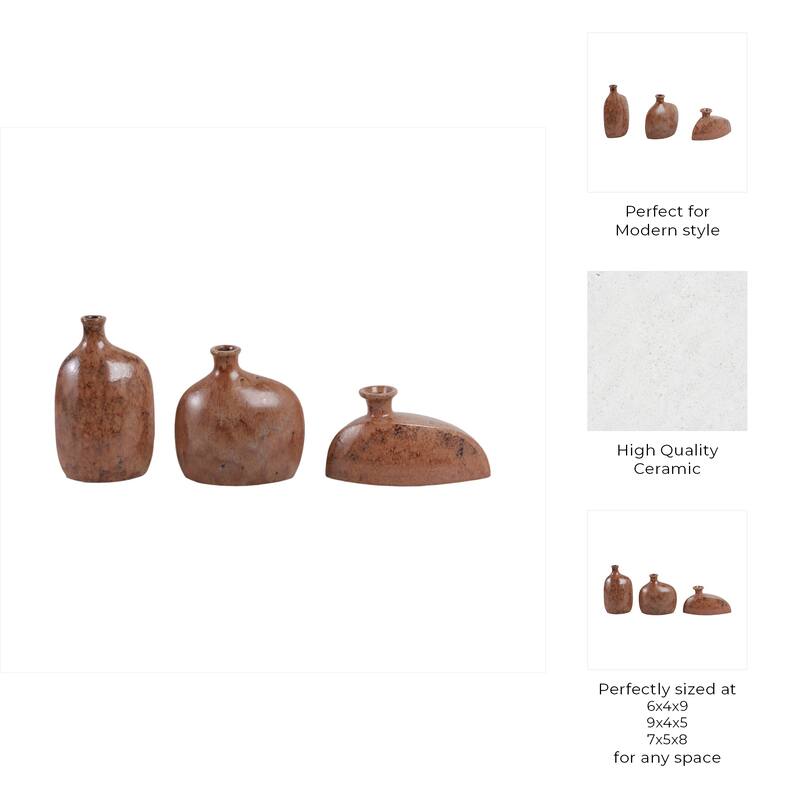 Stoneware Decorative Vases Sleek Sculptural Design Modern (Set of 3)