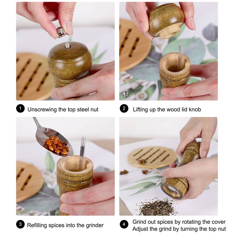 Home Kitchenware Salt Pepper Spice Mill Grinder Shaker Wood Color - 5.7" x 2"(H*D)