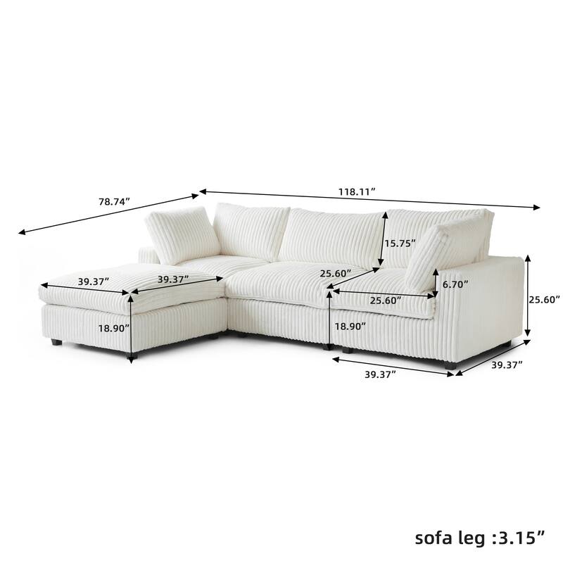 L-shaped Soft Plush Upholstered Modular Sectional Sofa Deep Living Room Couch