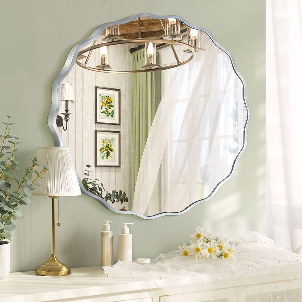 Aluminum Alloy Framed Wavy Round Wall Mirror