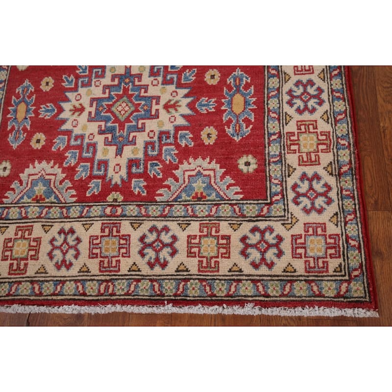 Geometric Kazak Foyer Rug Hand-Knotted Oriental Wool Carpet - 3'4" x 5'9"