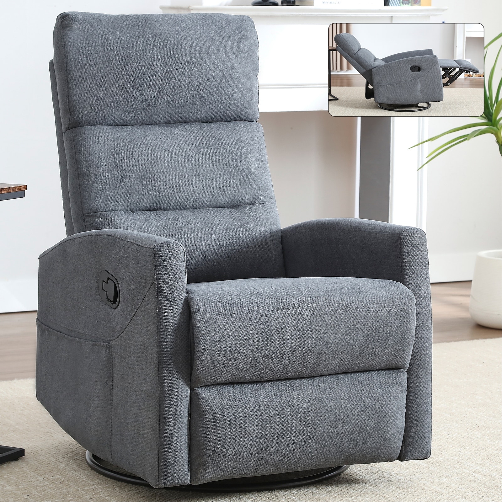 Manual Recliner Chair for Adults, 360° Swivel Rocker Fabric