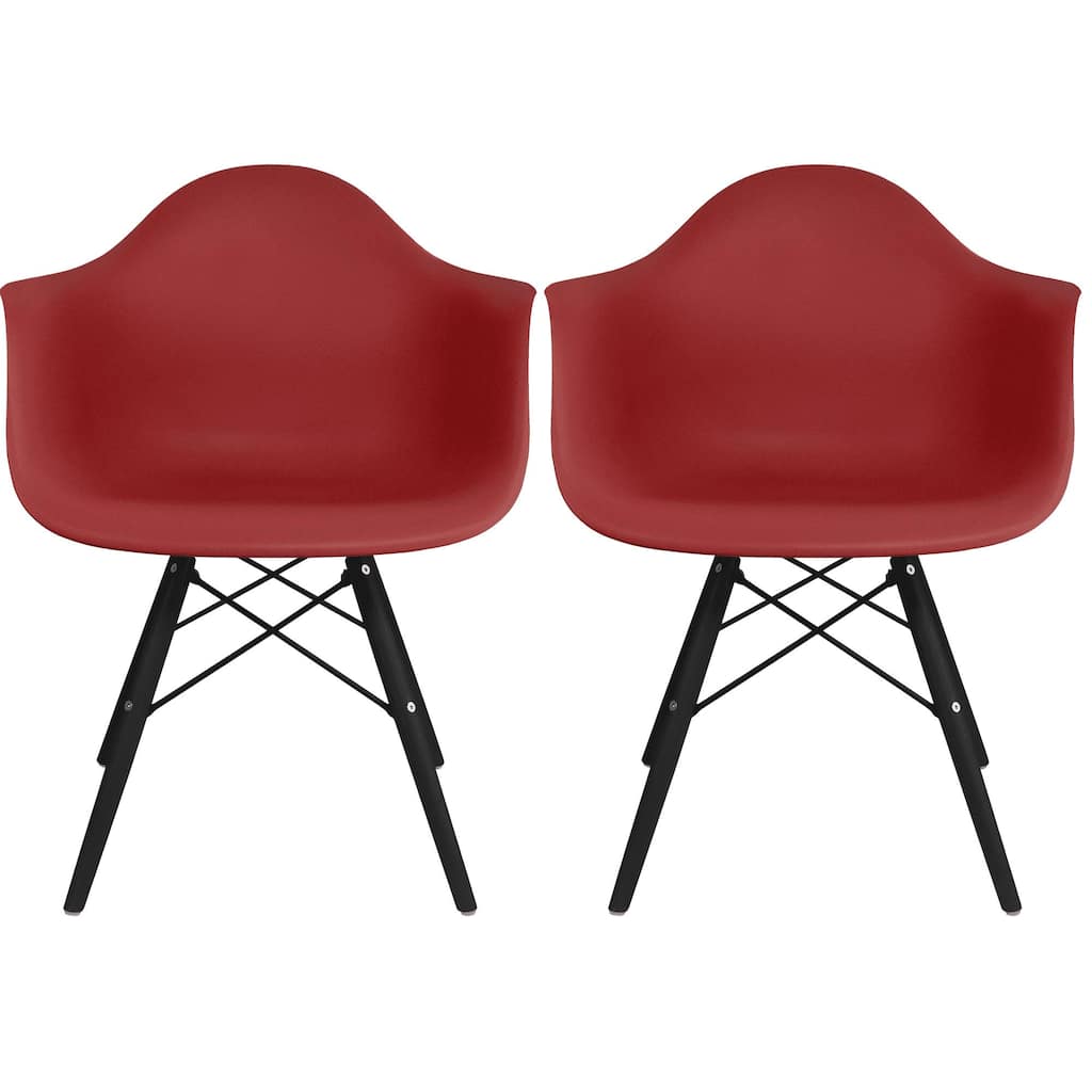 Set of 2 Molded Shell Eiffel Dining Arm Chairs - Mid-Century Modern Accent Chairs with Wood Legs