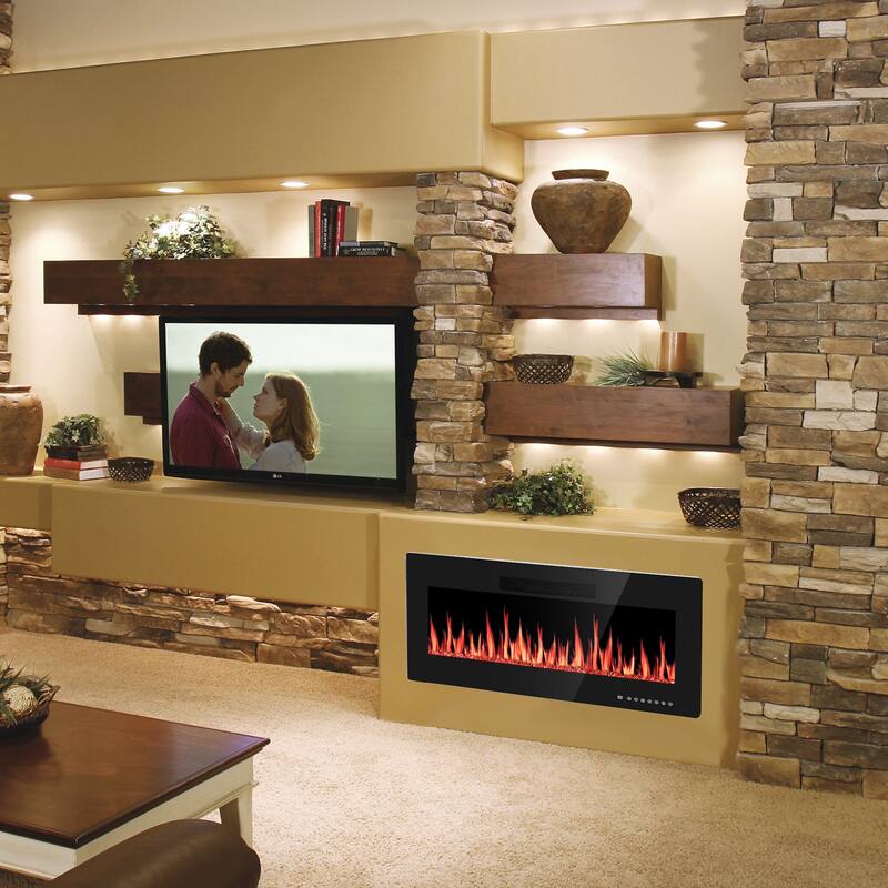 Electric Fireplace Insert, 750/1500W Electric Heater, Adjustable Flame Color, Remote Control, Timer