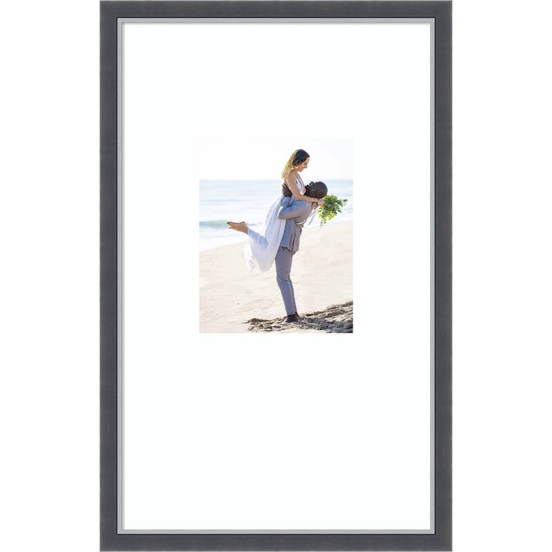 Eva Black Silver Thin Framed Picture Frame, Photo Frame - 16x26 Matted White 8x10