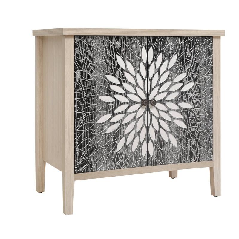 2-Door Carved Storage Cabinet with Adjustable shelf, Accent Furniture for Living Room, Hallway