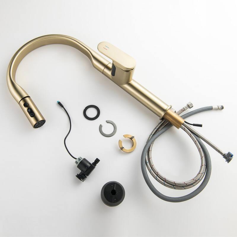 Single Handle Kitchen Sink Faucet with Pull Down Sprayer Brass Pull Out Kitchen Vanity Faucets with Temperature Display