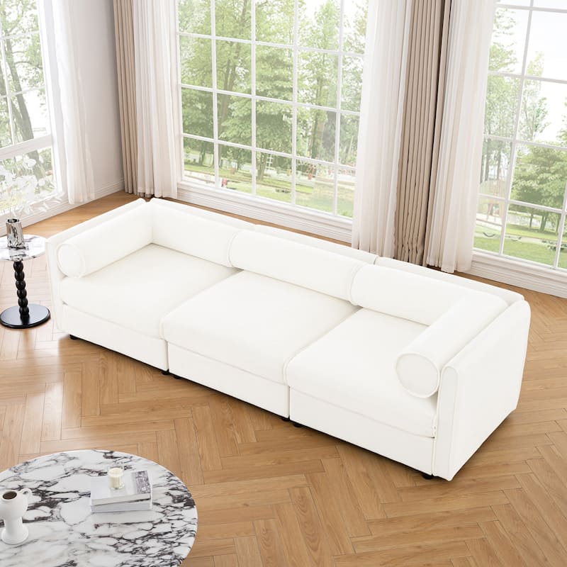 Modern 3 Deep Seat Modular Sofa with Storage, Cylindrical Backrest & Armrests