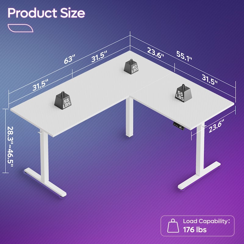 63" L Shaped Standing Desk Corner Desk LED Gaming Desk with Ergonomic Monitor Stand