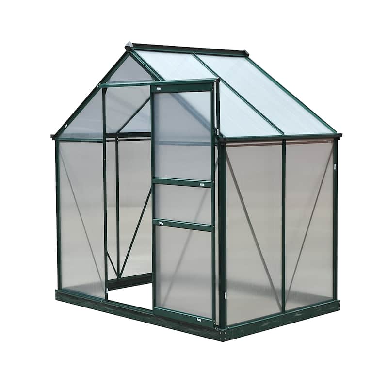 Outsunny 6' x 4' x 7' Twin Wall Polycarbonate Walk-In Greenhouse for Outdoors - 6' x 4' x 6.5'