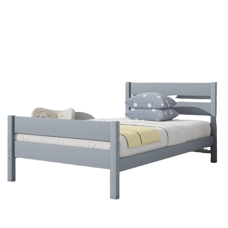 Twin Size Platform Bed with Headboard and Footboard, Rubber Wood