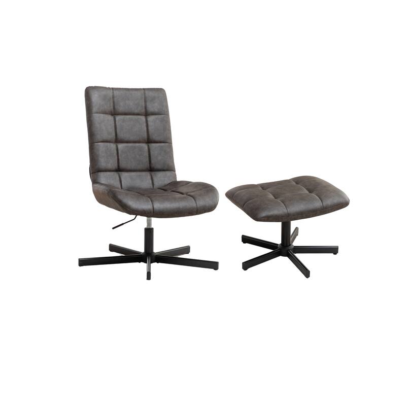 2-Piece Seating Set, Faux Leather Tufted Accent Chair and Ottoman